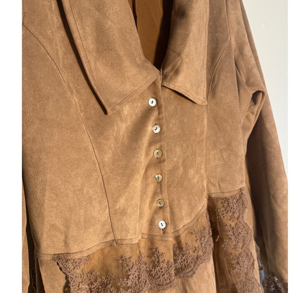 Venus Women's M Brown Suede Lace Mother of Pearl Button Jacket - Picture 3 of 7